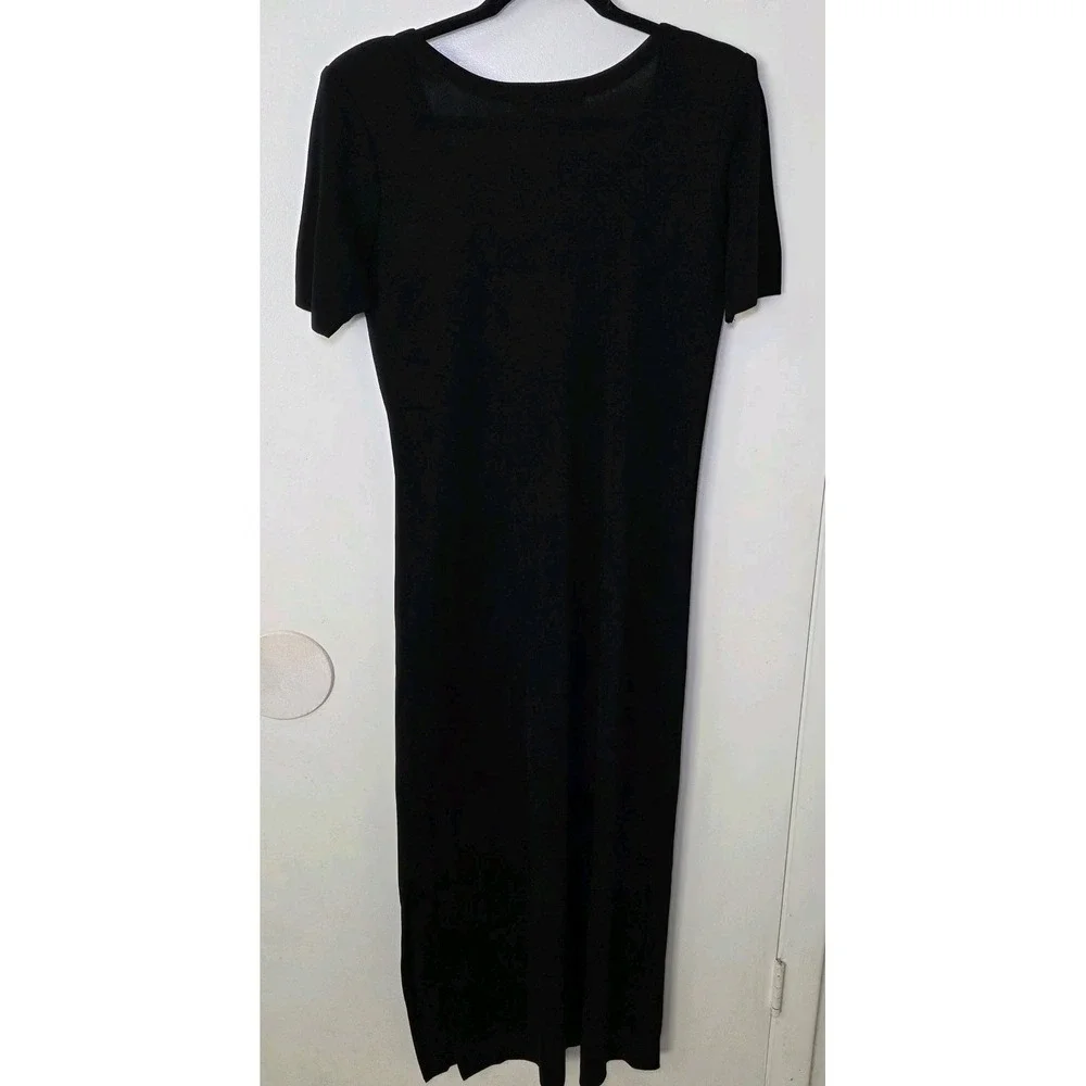 Exclusively Misook Black Maxi Dress Size Small Short Sleeve Stretch Knit Capsule
